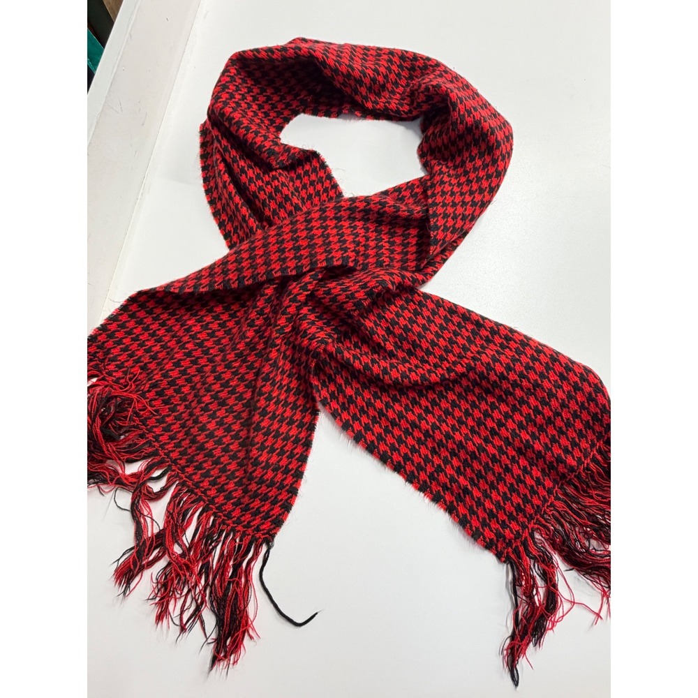 Pashmina‎ Red Black Houndstooth Cashmere Silk Blend Fringe Scarf 60x11